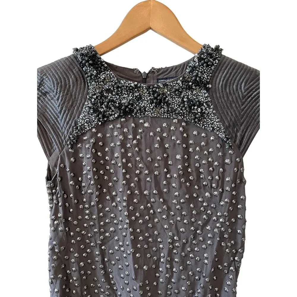 French Connection Silk gunmetal sequin and beaded Mini Dress Gray 4